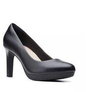 Clarks Womens Size 8 Ambyr Joy Black Leather Comfort Pumps Heels Shoes